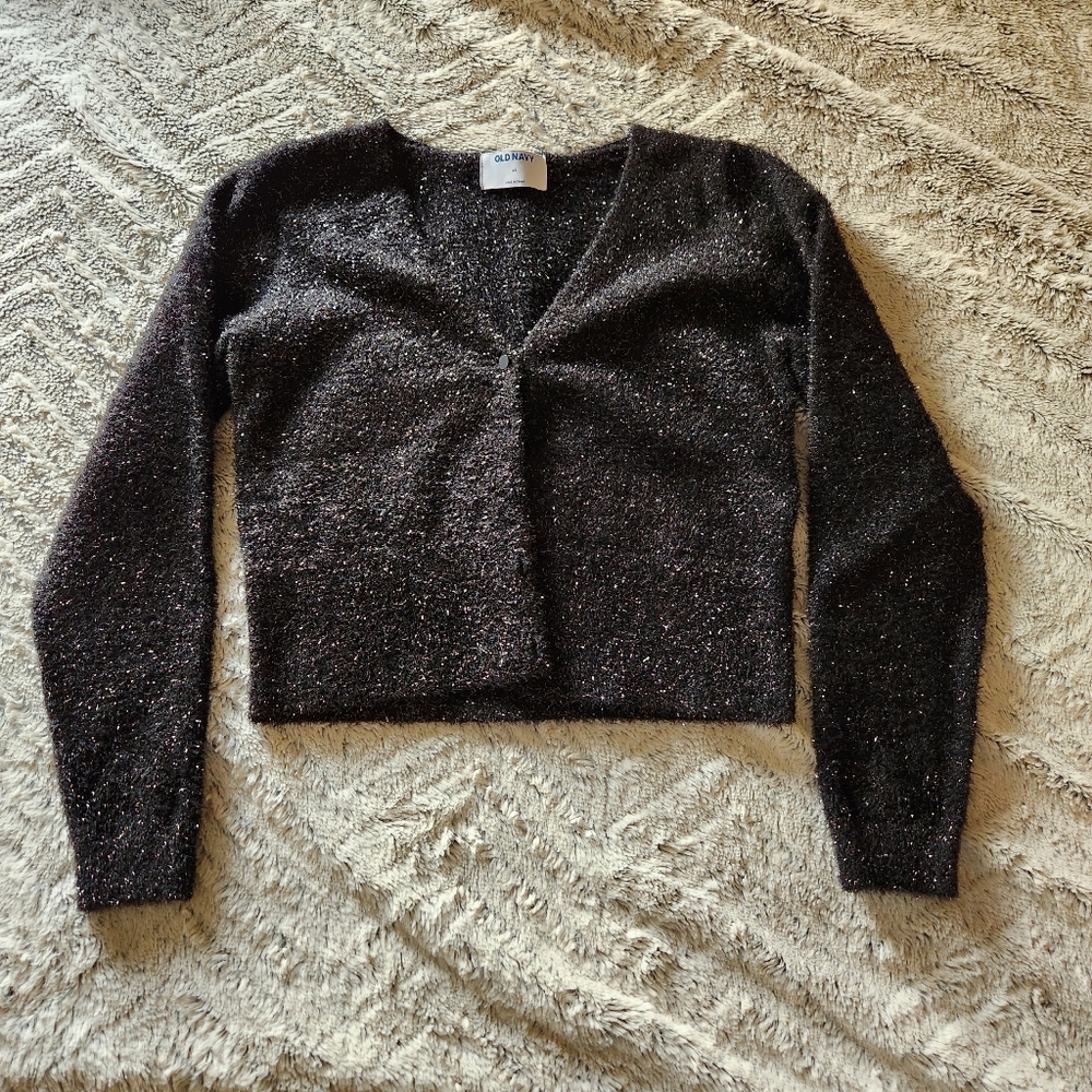 Old Navy Black Sparkle Cropped V-Neck Sweater